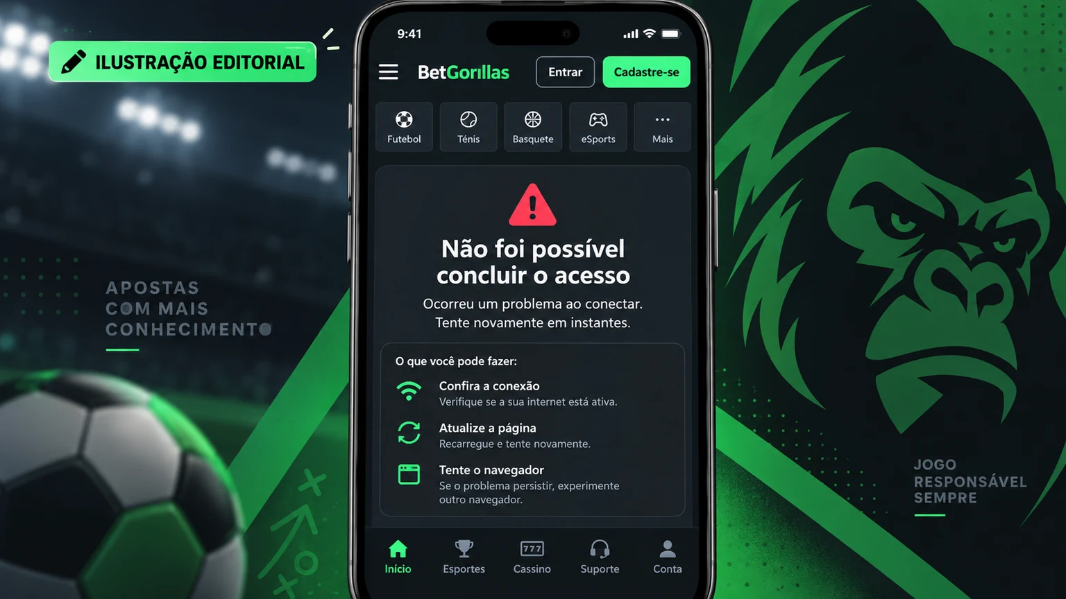 Árvore de diagnóstico para falhas no aplicativo e no navegador móvel