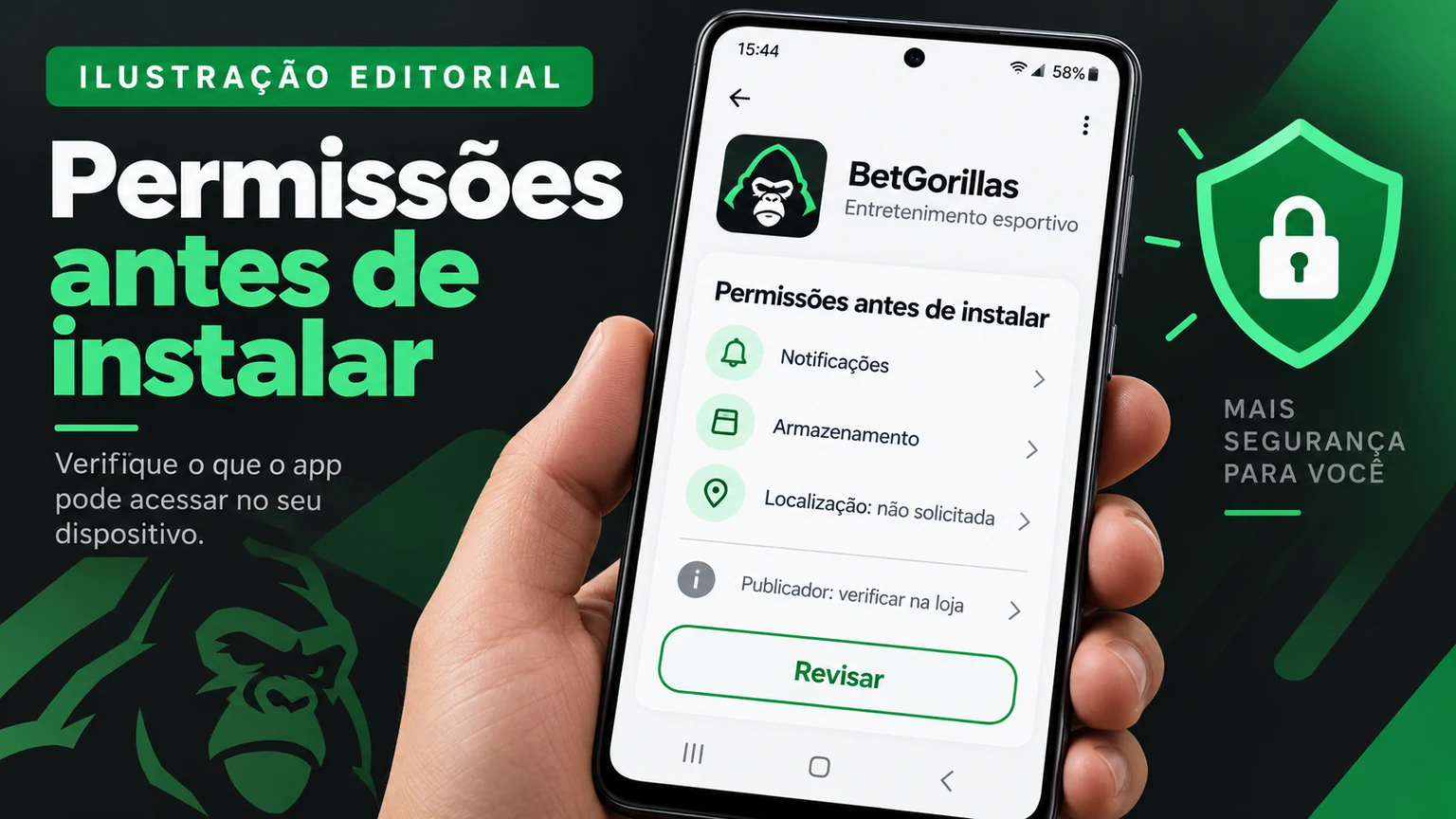 Painel ilustrativo para revisar permissões e proteger dados no celular