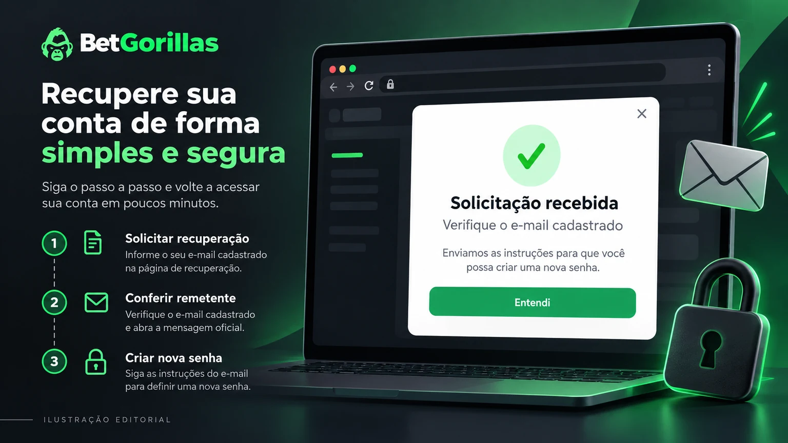 Passos de recuperação de senha sem compartilhar token ou credenciais